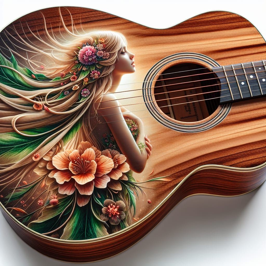 Acoustic Guitar Adorned with Flower Fairy Art