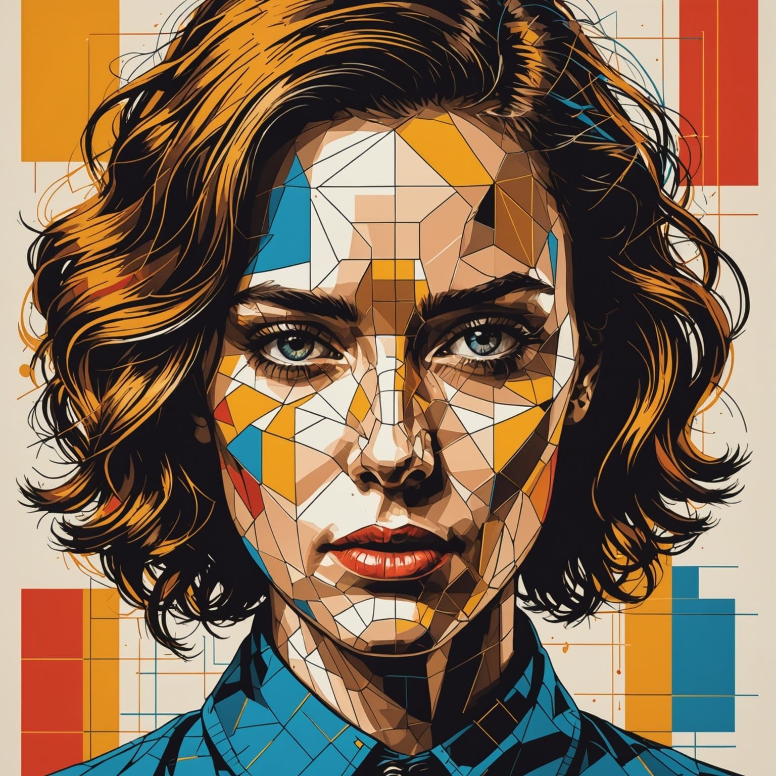 Portrait in Triadic Colors with Geometric Bauhaus Influences