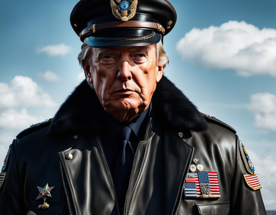 Hyperrealistic Portrait of Donald Trump in Military Attire