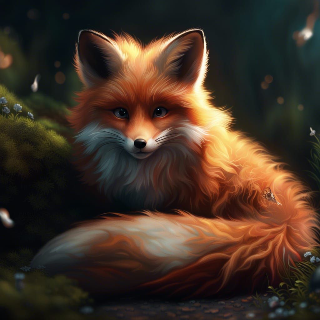 Cute Fluffy Fox in Digital Matte Painting Style