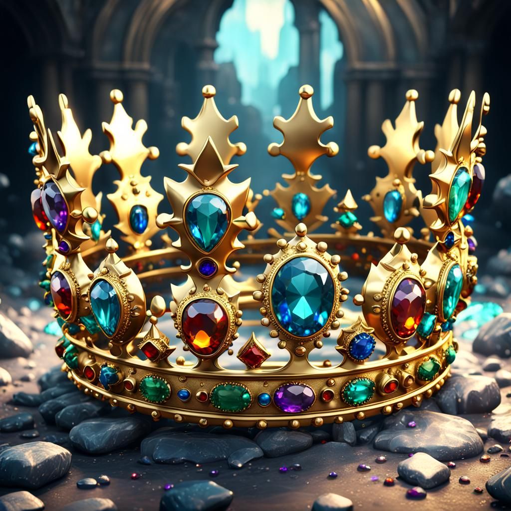 Gold Crown with Gemstones: Detailed Matte Painting