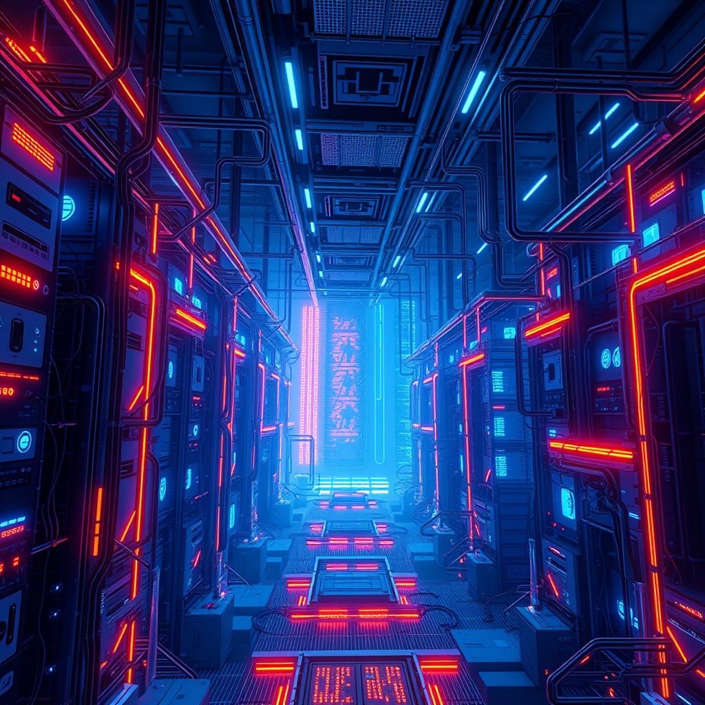 Cyberpunk Corporate Infrastructure in Vibrant Neon