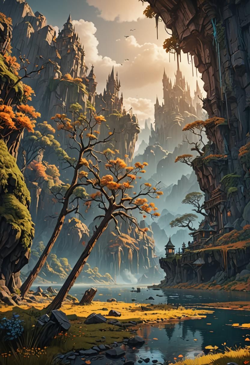 Fantastical Vector Landscape in Deep Color