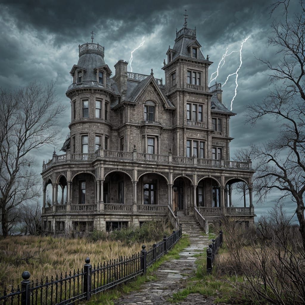 Abandoned Victorian Mansion Overlooking Stormy Sea