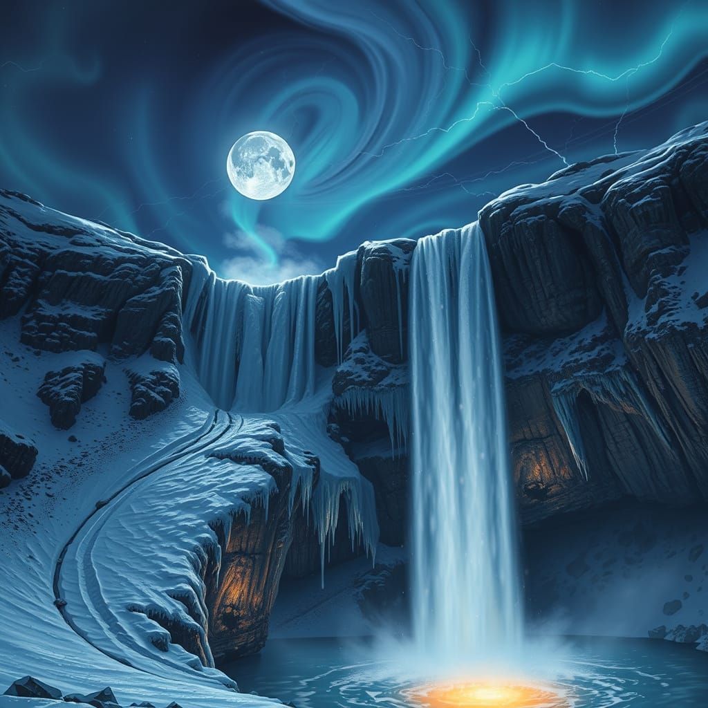 Icelandic Hot Spring Waterfall Under Aurora Borealis