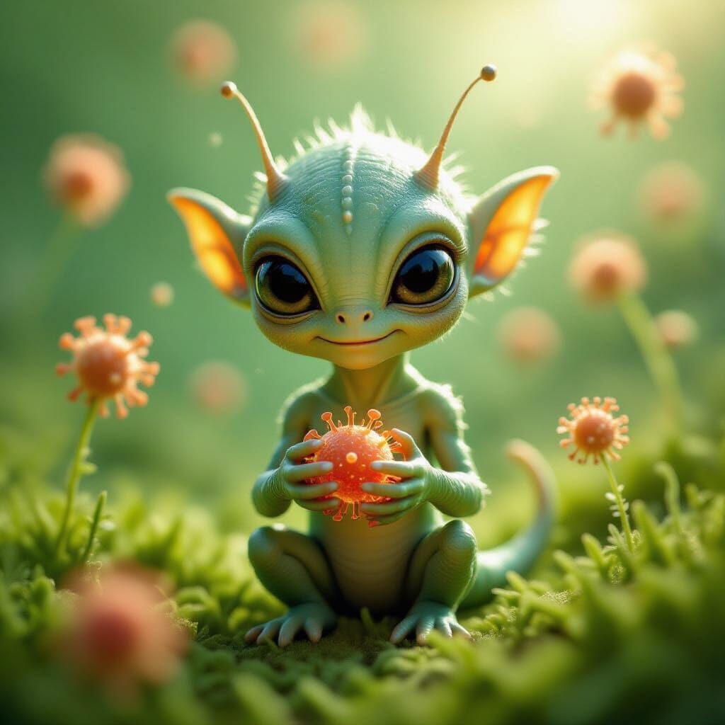 Electron Microscope: Tiny Alien Holding Virus
