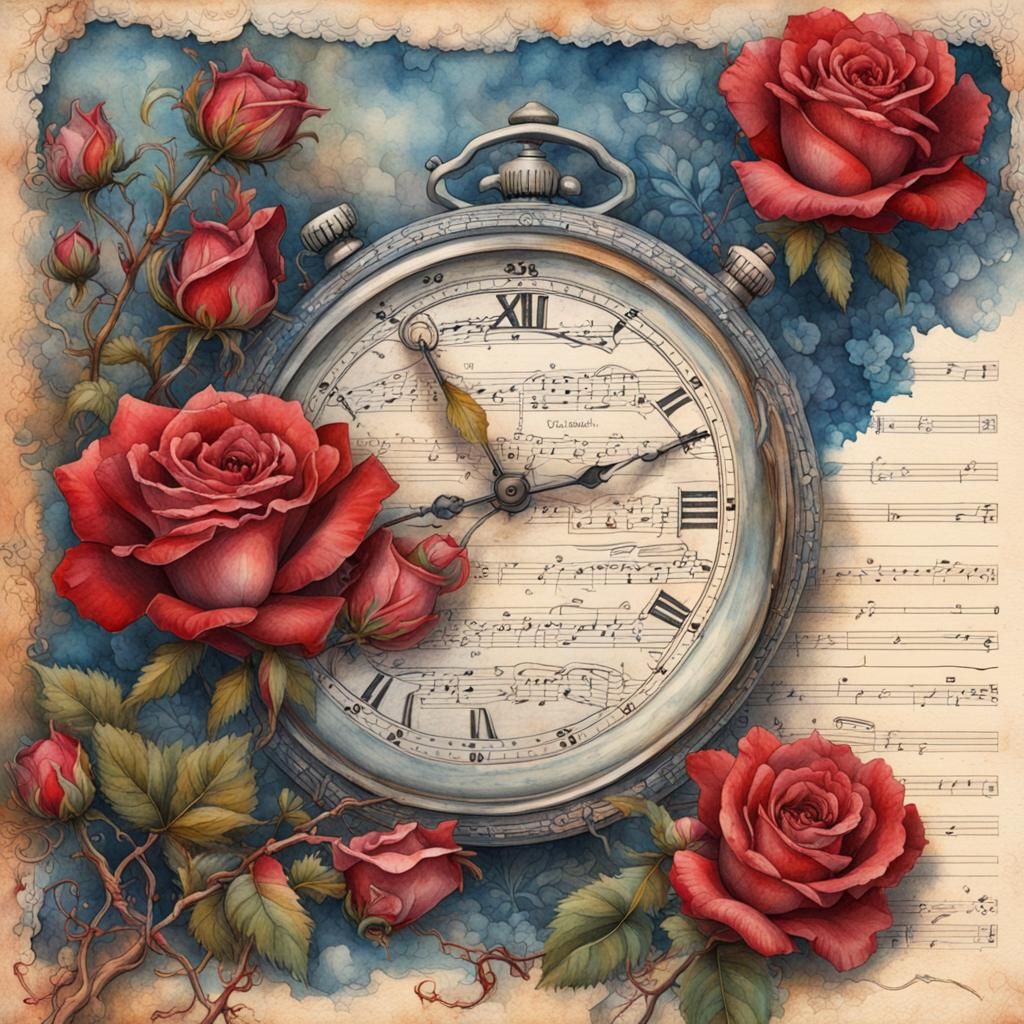 Vintage Journal Page with Roses in Watercolor Style