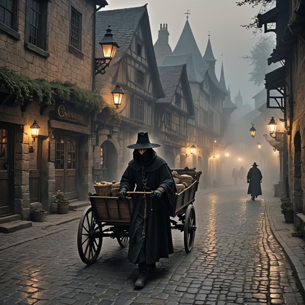 Plague Doctor in Medieval Village