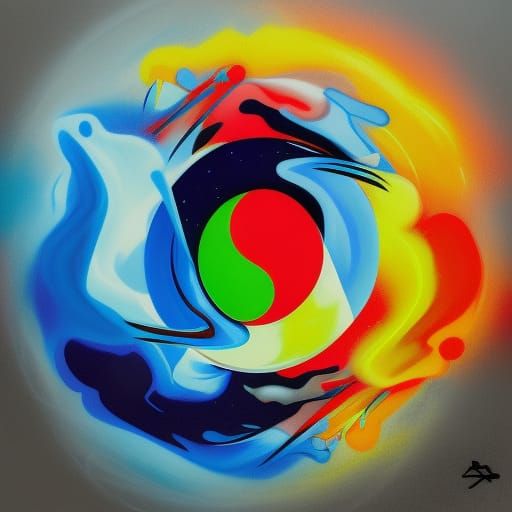 Yin and Yang Over Mountains at Night