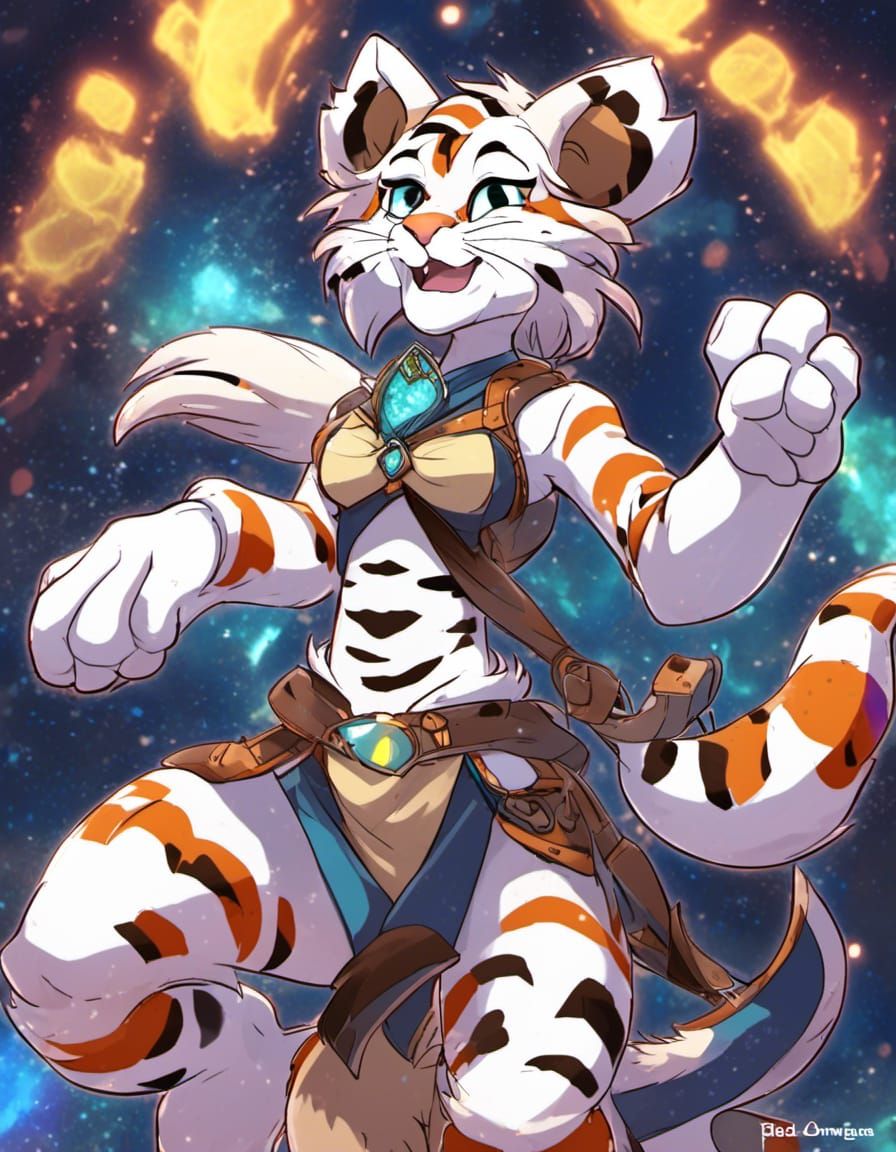 Holographic Anthro Tiger in Astral Cosmic Illustration