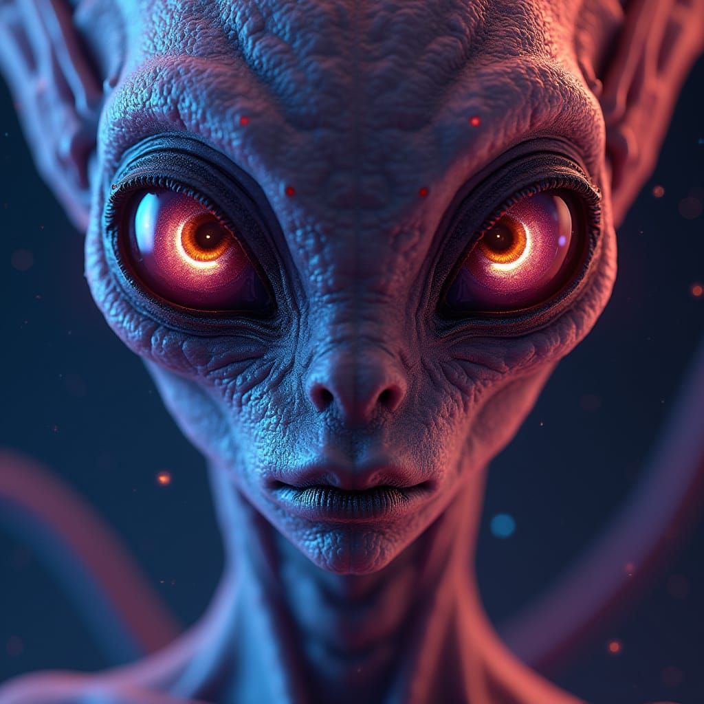 Intense Alien Portrait in Surreal Neon Style