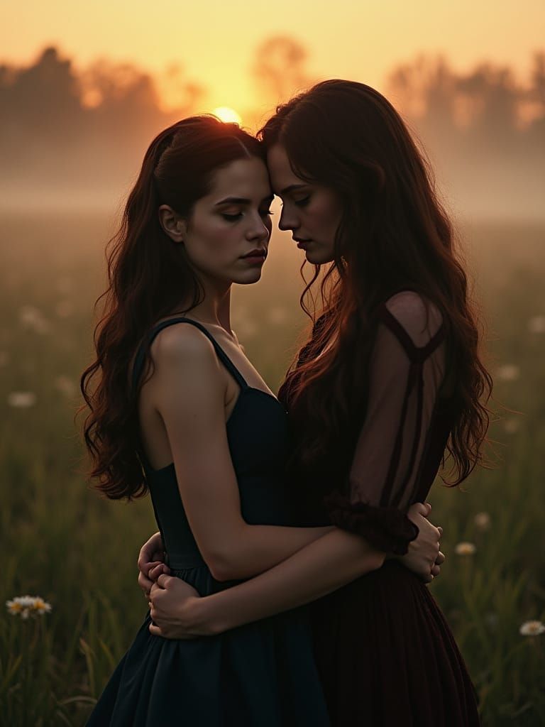 Romantic Twilight Duo in Vintage Film Style