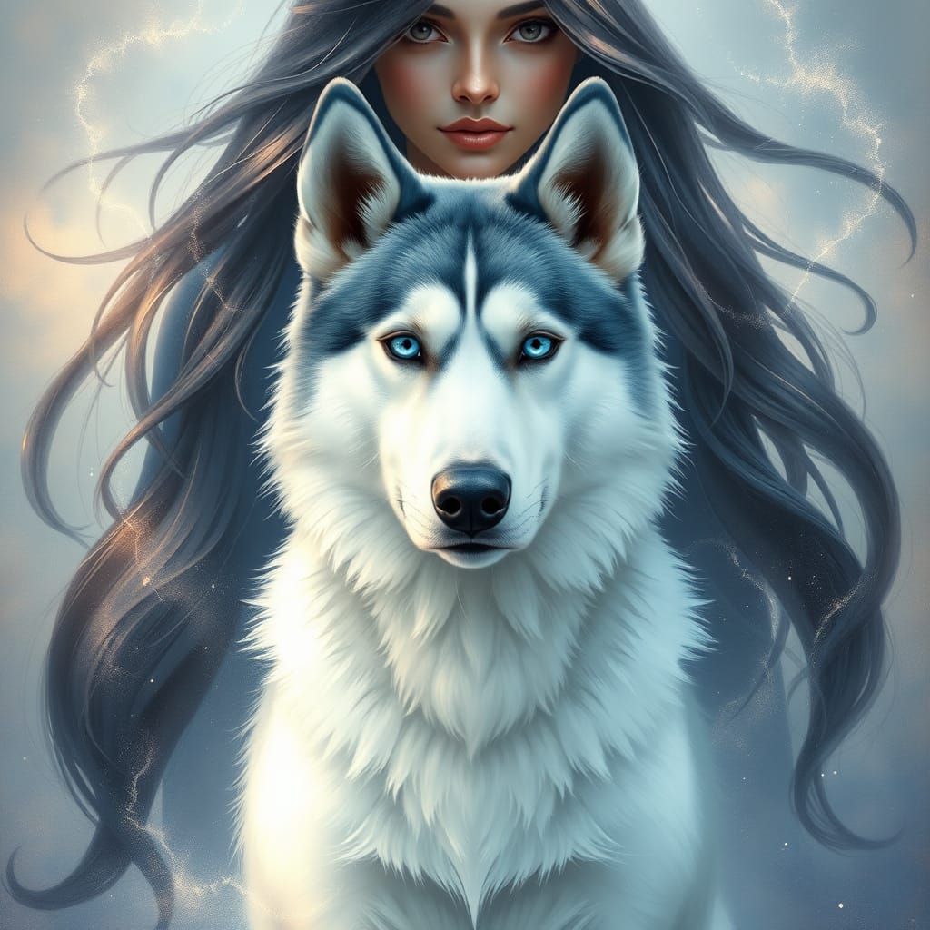 Goddess Husky in Mystical Aura with Radiant Goddess