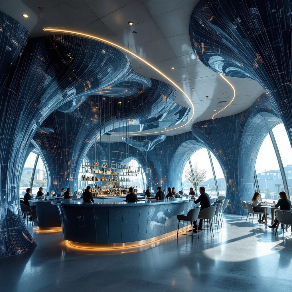 Futuristic Restaurant with Abstract Plastic Walls