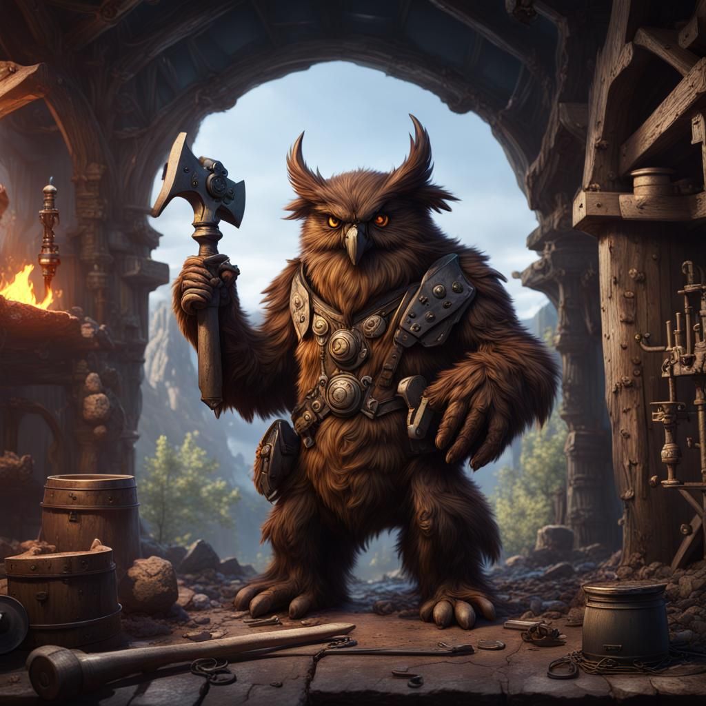 Owlbear Blacksmith Fantasy Concept Art