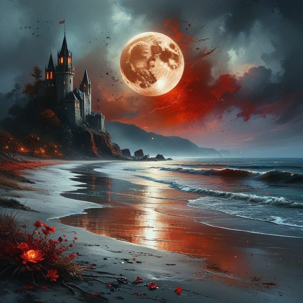 Blood Moon Illuminates a Tranquil Australian Beach Scene