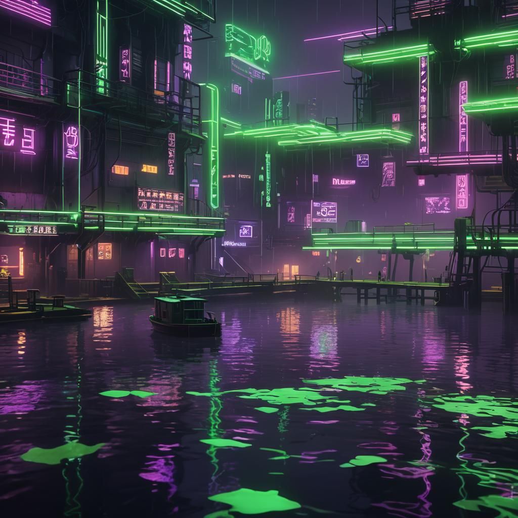 Cartoon Cat in Neon Sci-Fi Landscape