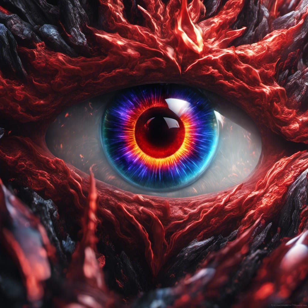 Crystal Dragon Eye with Rainbow Iris, Detailed Digital Art