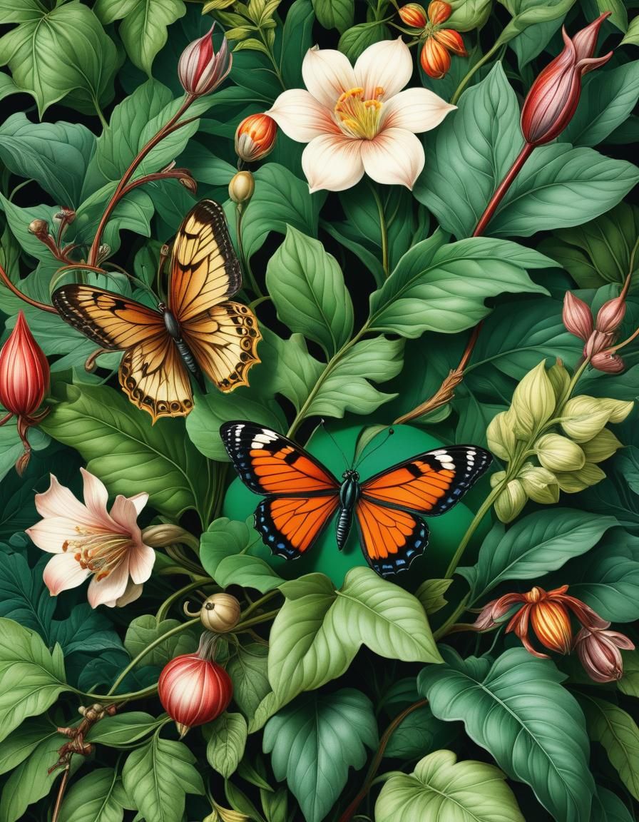 Victorian Botanical Illustration with Detailed Ink Lines