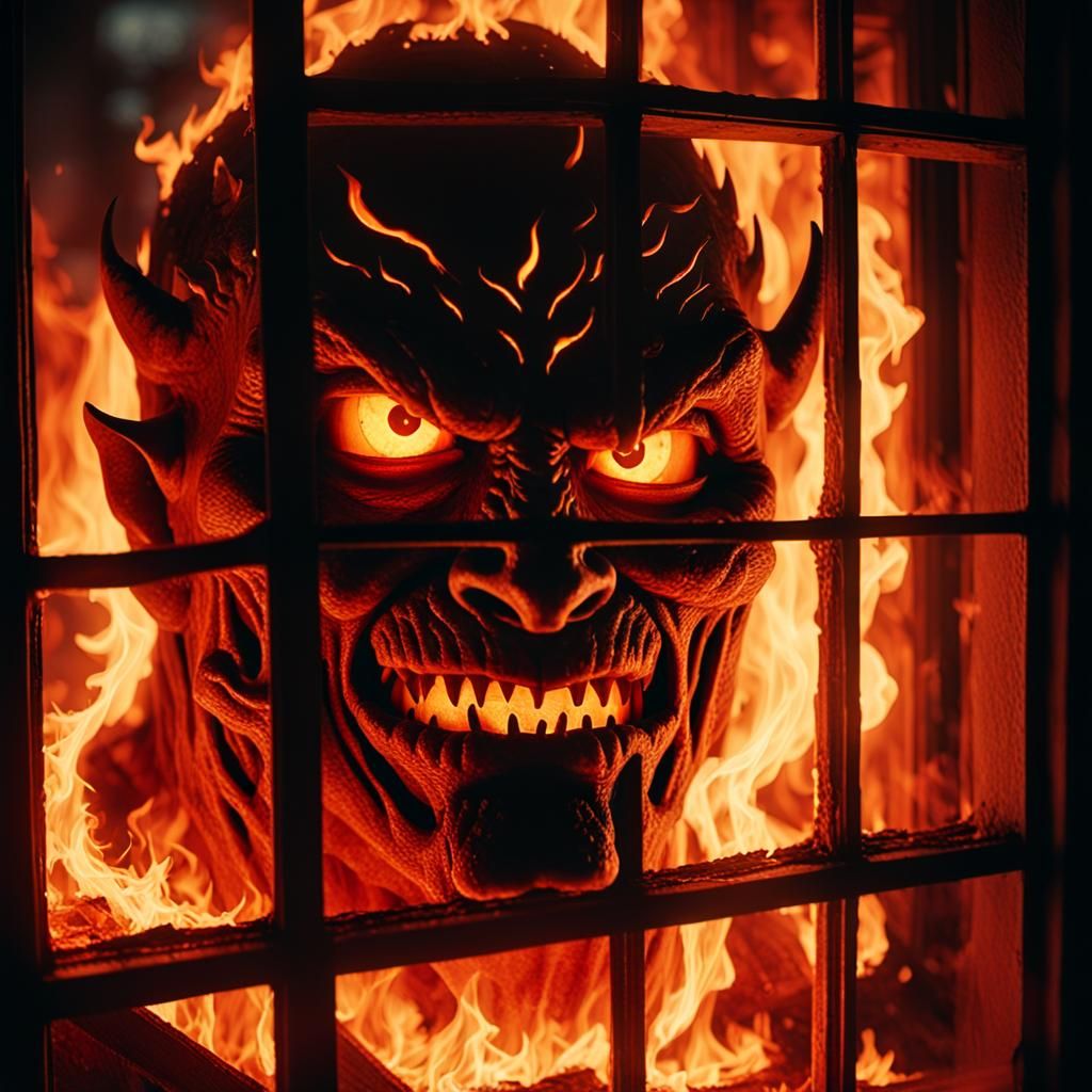 Epic Demon Portrait in Fiery Darkness