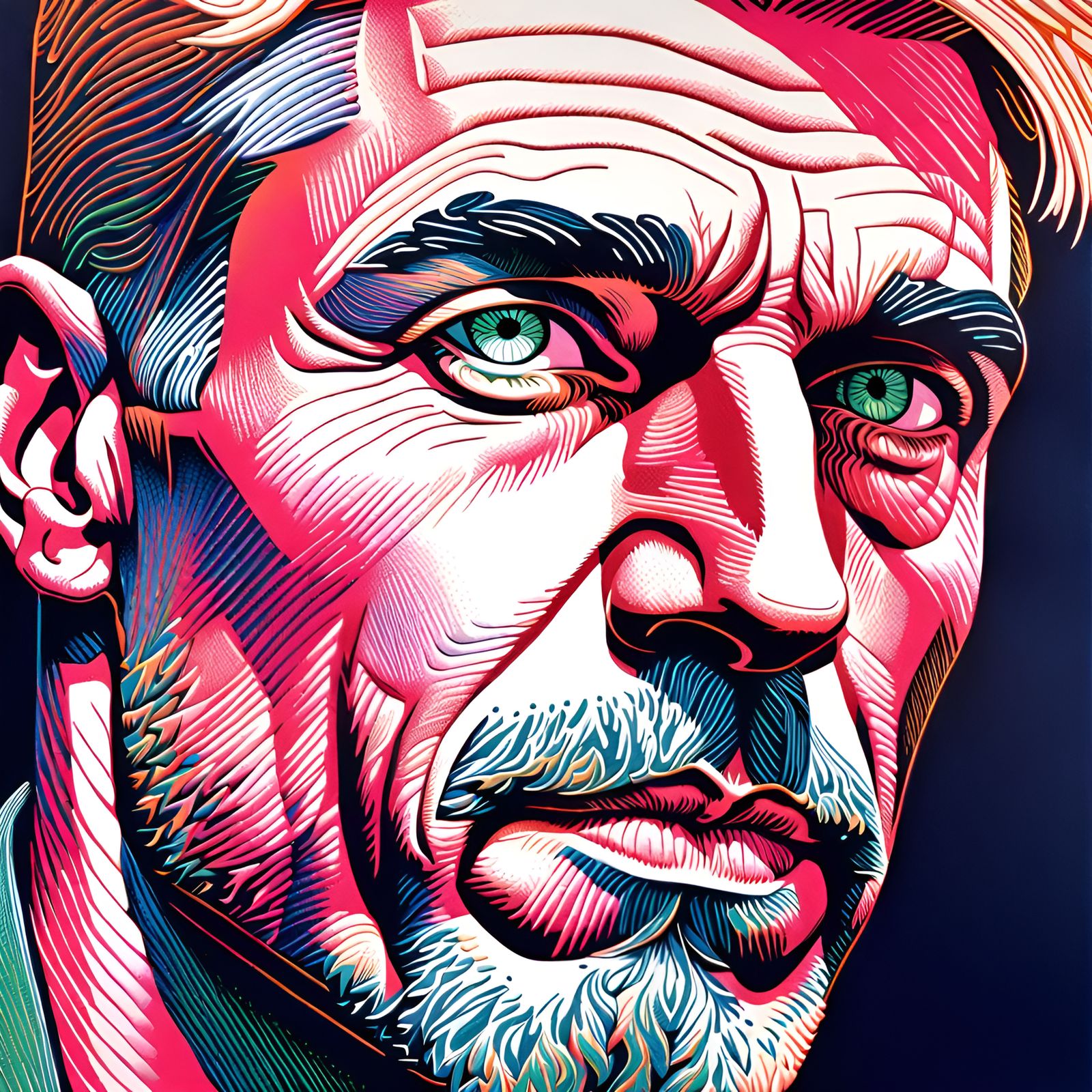 Detailed Linocut Print of a Handsome Man