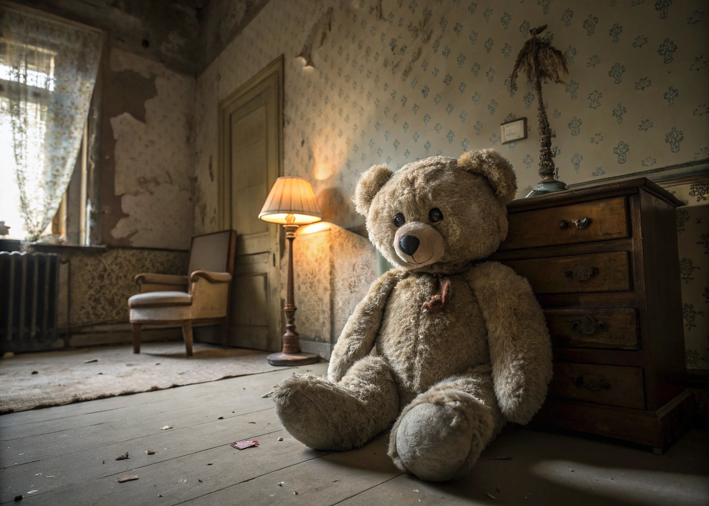 Steampunk Plush Toy in Abandoned Room