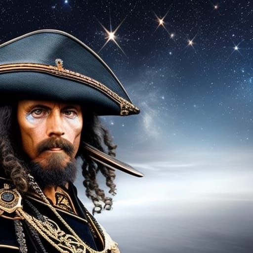 Pirate Ship Sailing Through Space, Hyper-Realistic Portrait