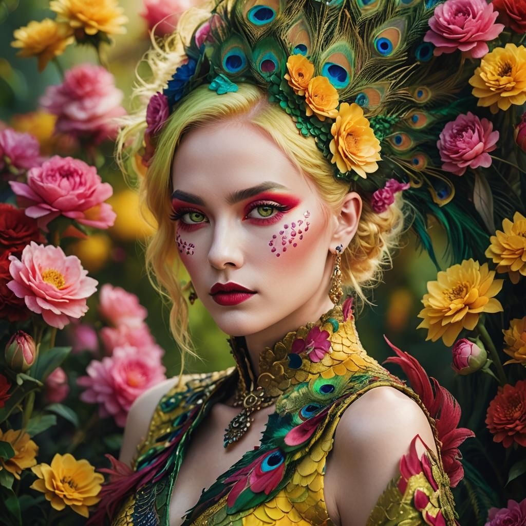High-Fashion Portrait of a Dragon Peacock Woman