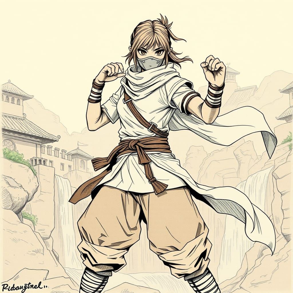 Ethereal Ninja Heroine in Manga Style