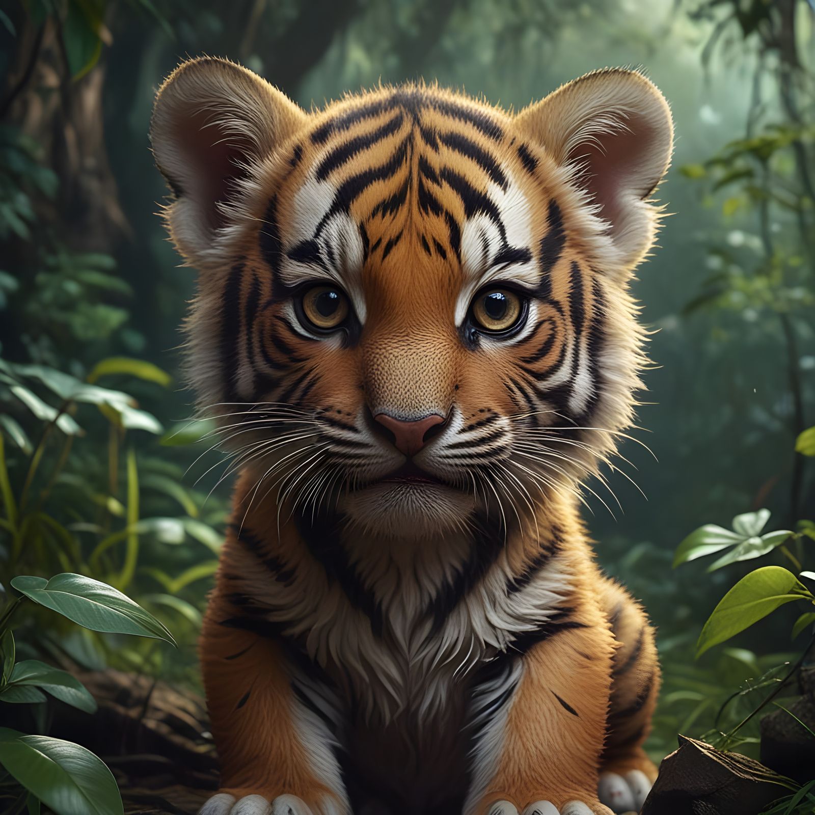 Cute Baby Tiger in Asian Wilderness Concept Art