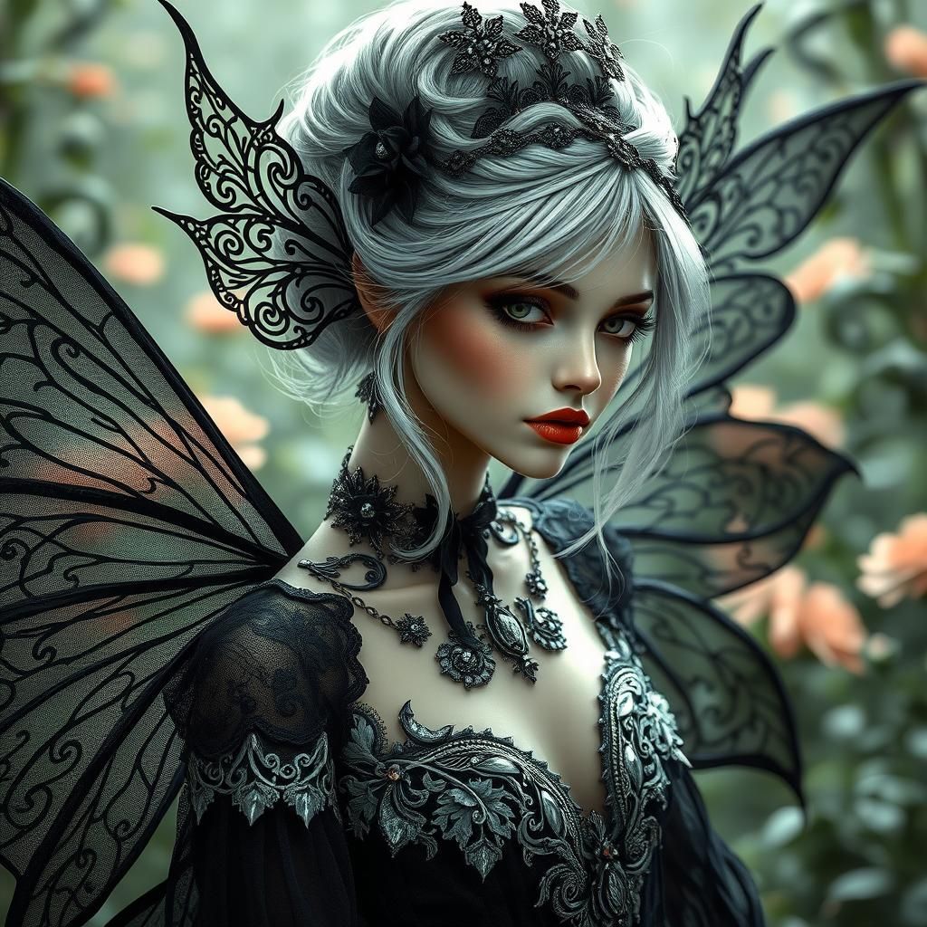 Dark Gothic Fairy with Filigree Wings in Royo Style