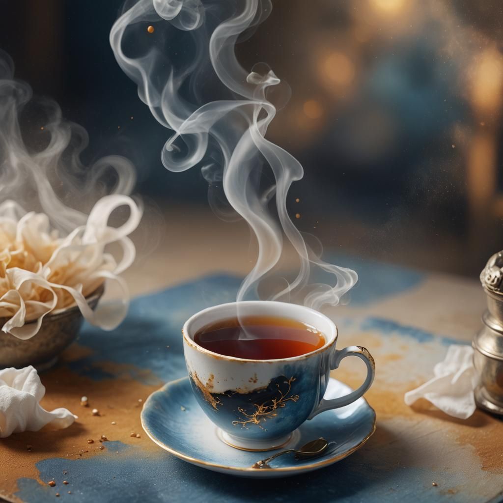 Black Tea Still Life with Paint Speck, Fantasy Art