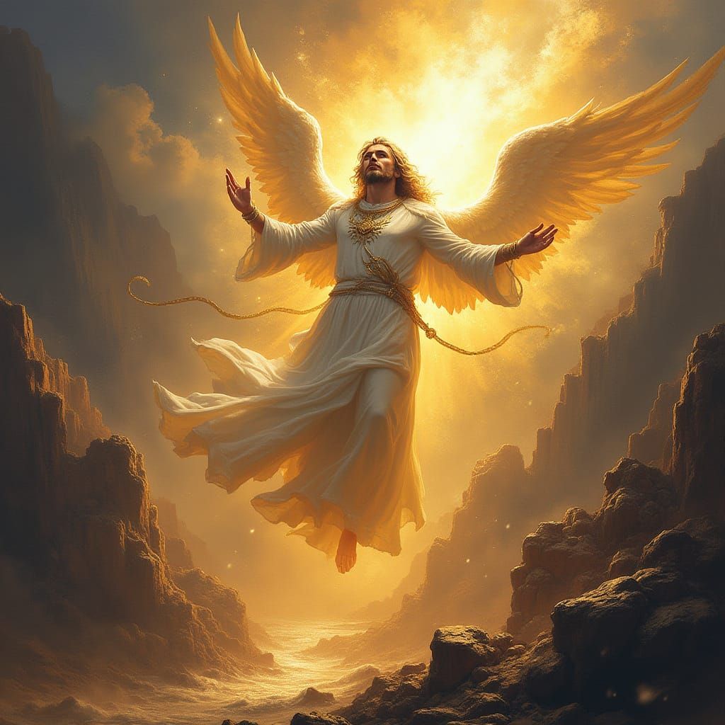 Divine Being Descends in Epic Fantasy Concept Art