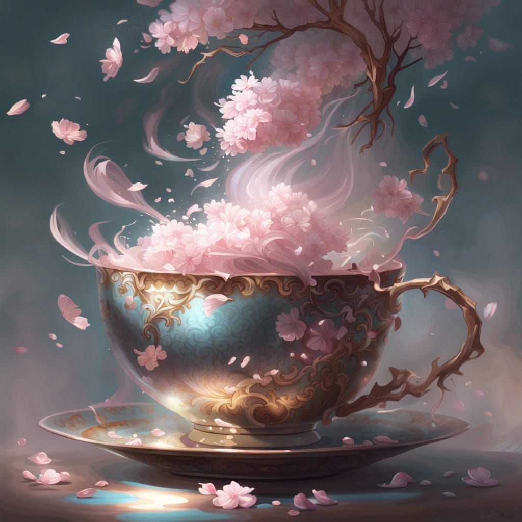 Sakura Tea Cup Digital Illustration