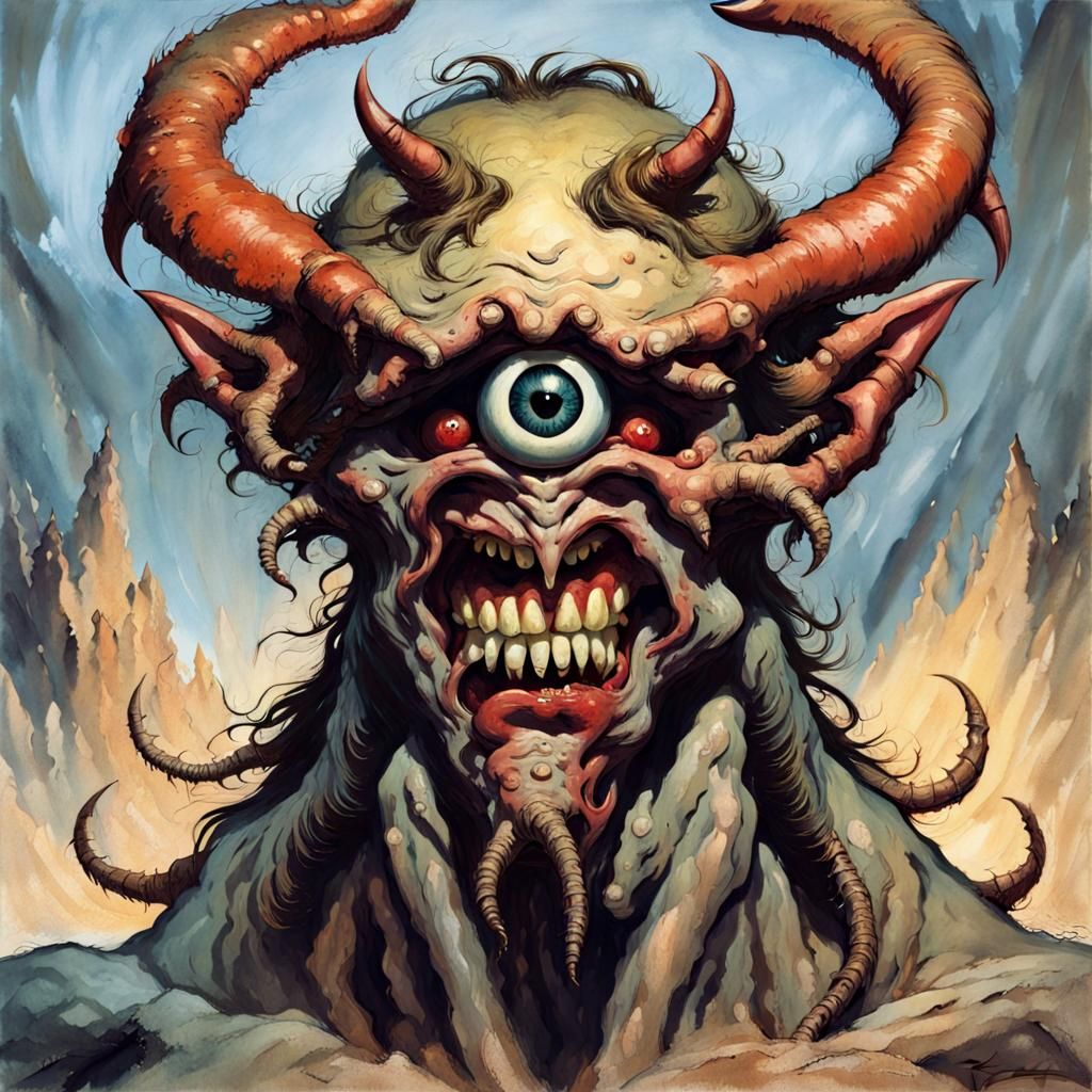 Fantasy Cyclops Demon in Dark Illustration Style