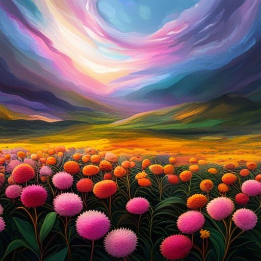 Candy Floss Sunflower Meadow in Detailed Matte Painting
