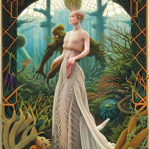 Lizard-Human Hybrid in Mycelium Network, Detailed Art