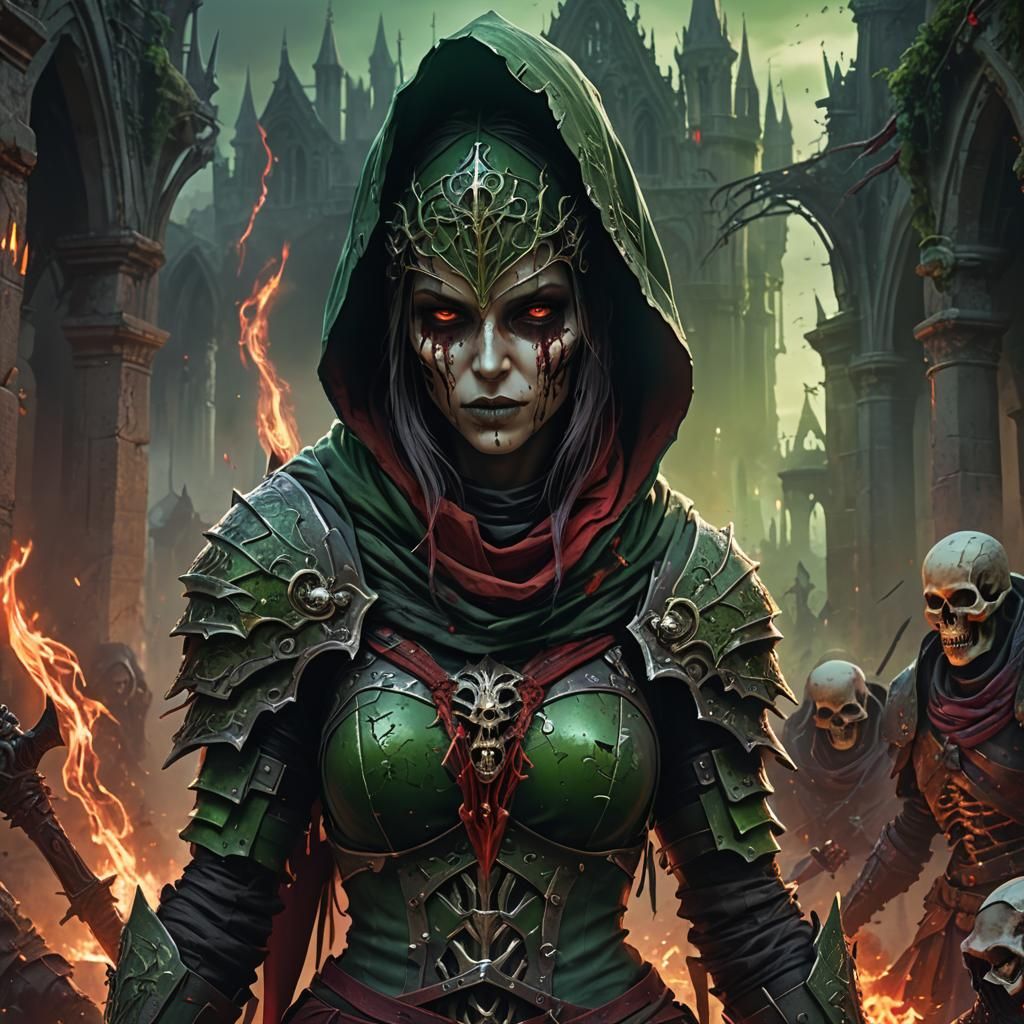 Necromancer Portrait in Dark Green Armor