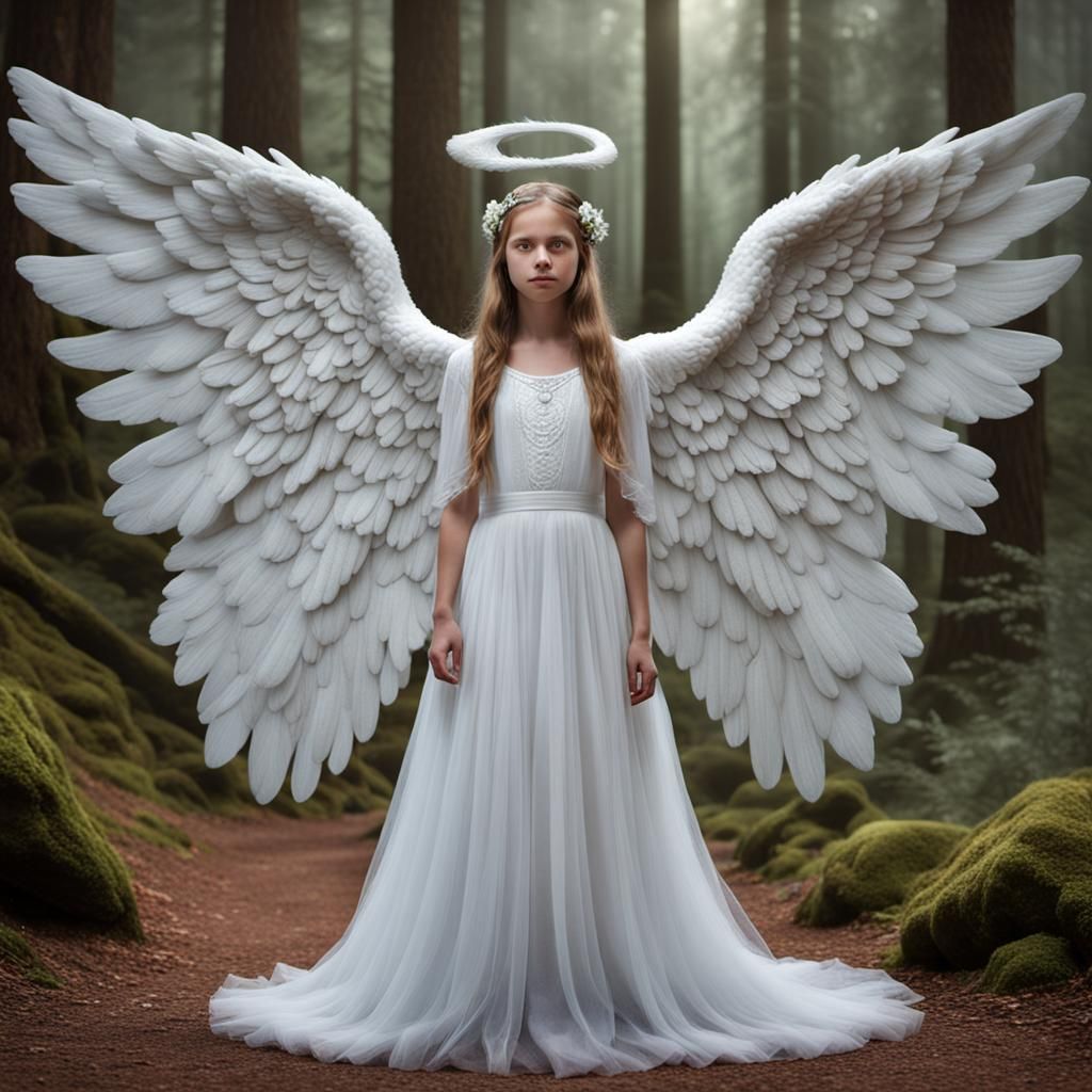 Fantasy Maiden Surrounded by Angels on Mountain