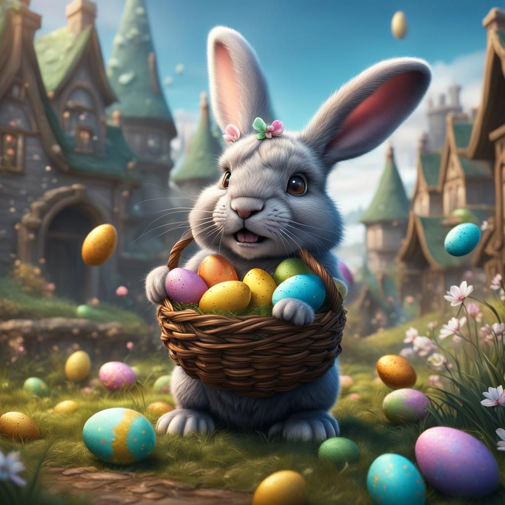 Cute Easter Rabbit in Detailed Fantasy Art