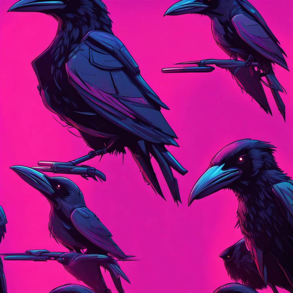 Ravens in Love: Cyberpunk 2099 Neon Art