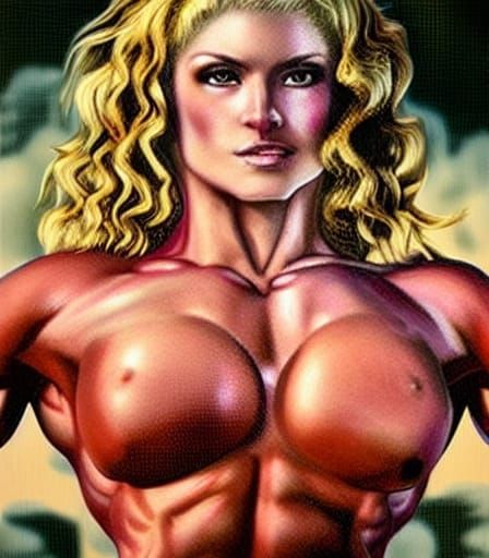 Beautiful Blonde Muscle Competitor in Realistic Anime Art