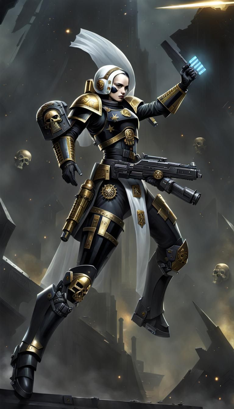 Futuristic Soldier Nun in Warhammer 40k Style
