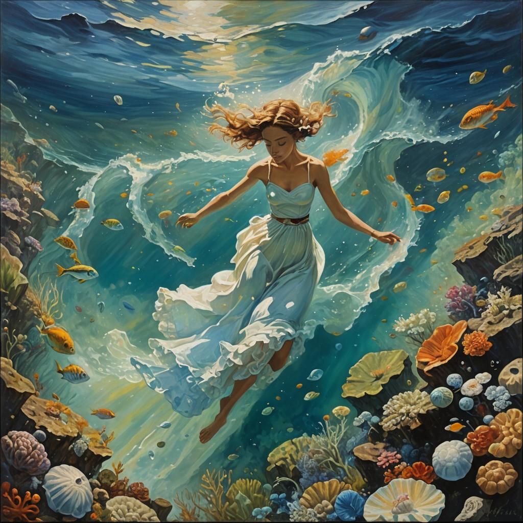 Dreamy Ocean Landscape in Oil Painting Style