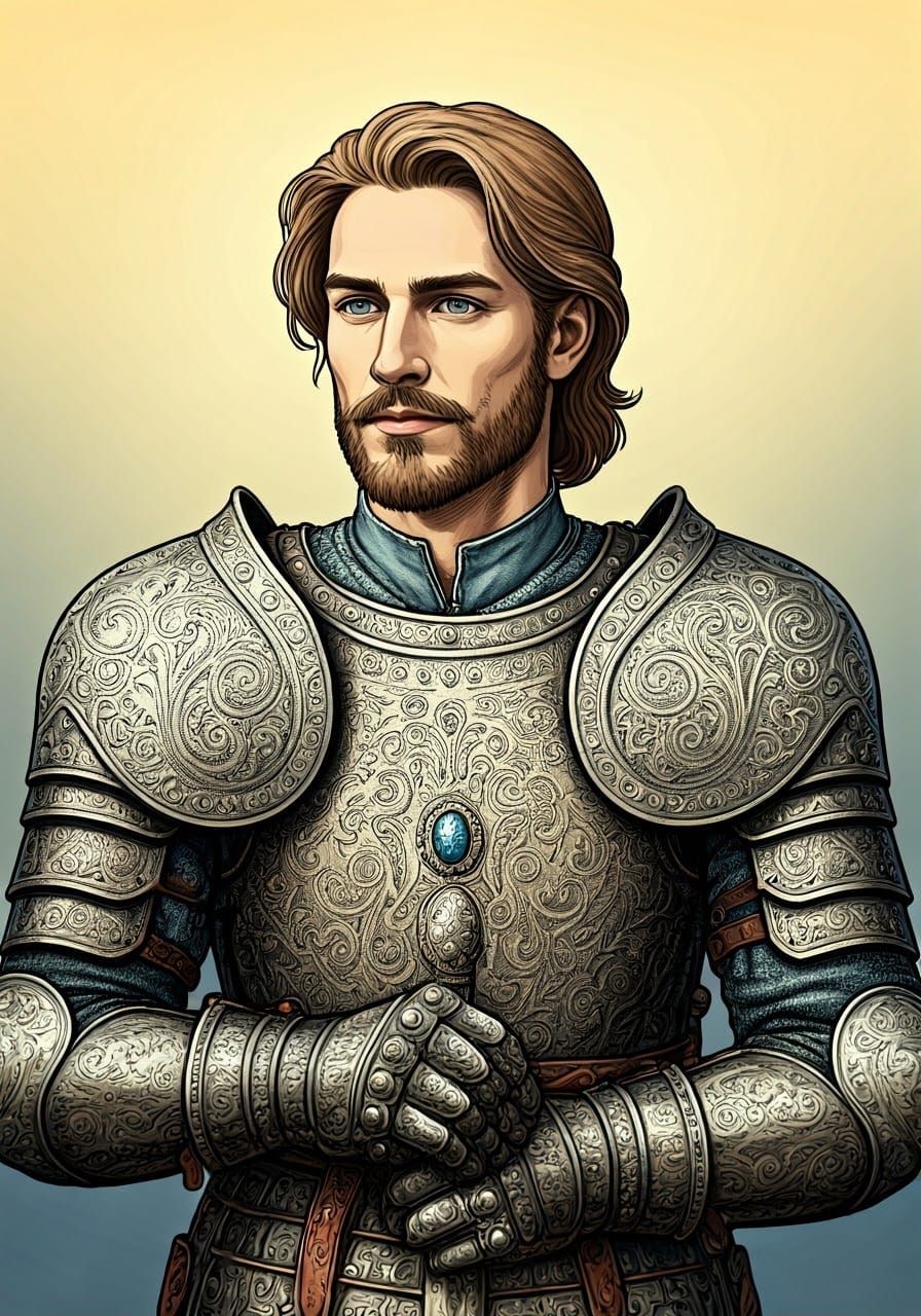 Germanic Nobleman in Armor: Ink Drawing in Fantasy Style