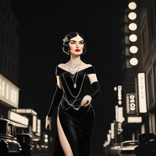 Glamorous Woman in Cityscape, Inspired by Film Noir