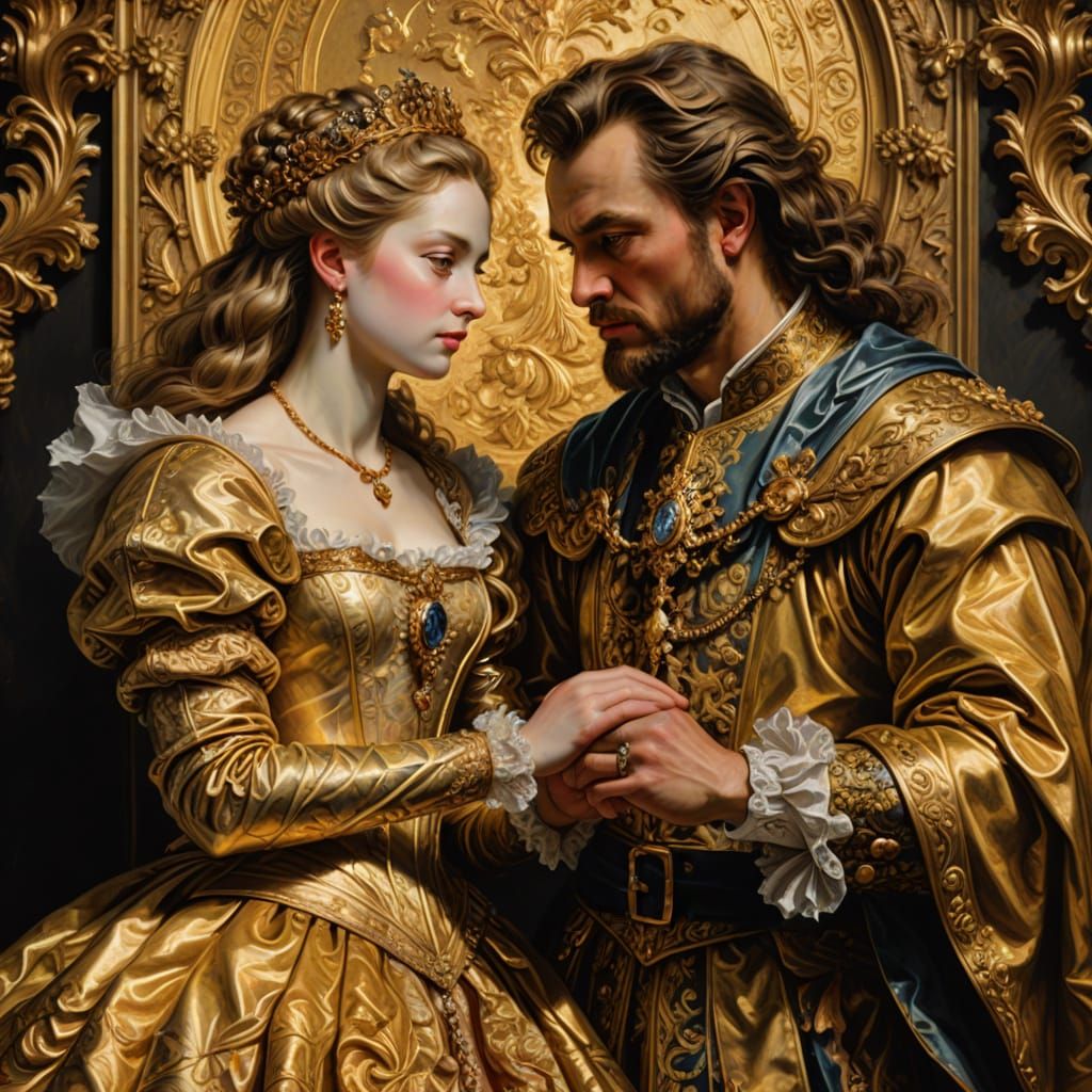 King Midas and Golden Daughter: Baroque Oil Painting