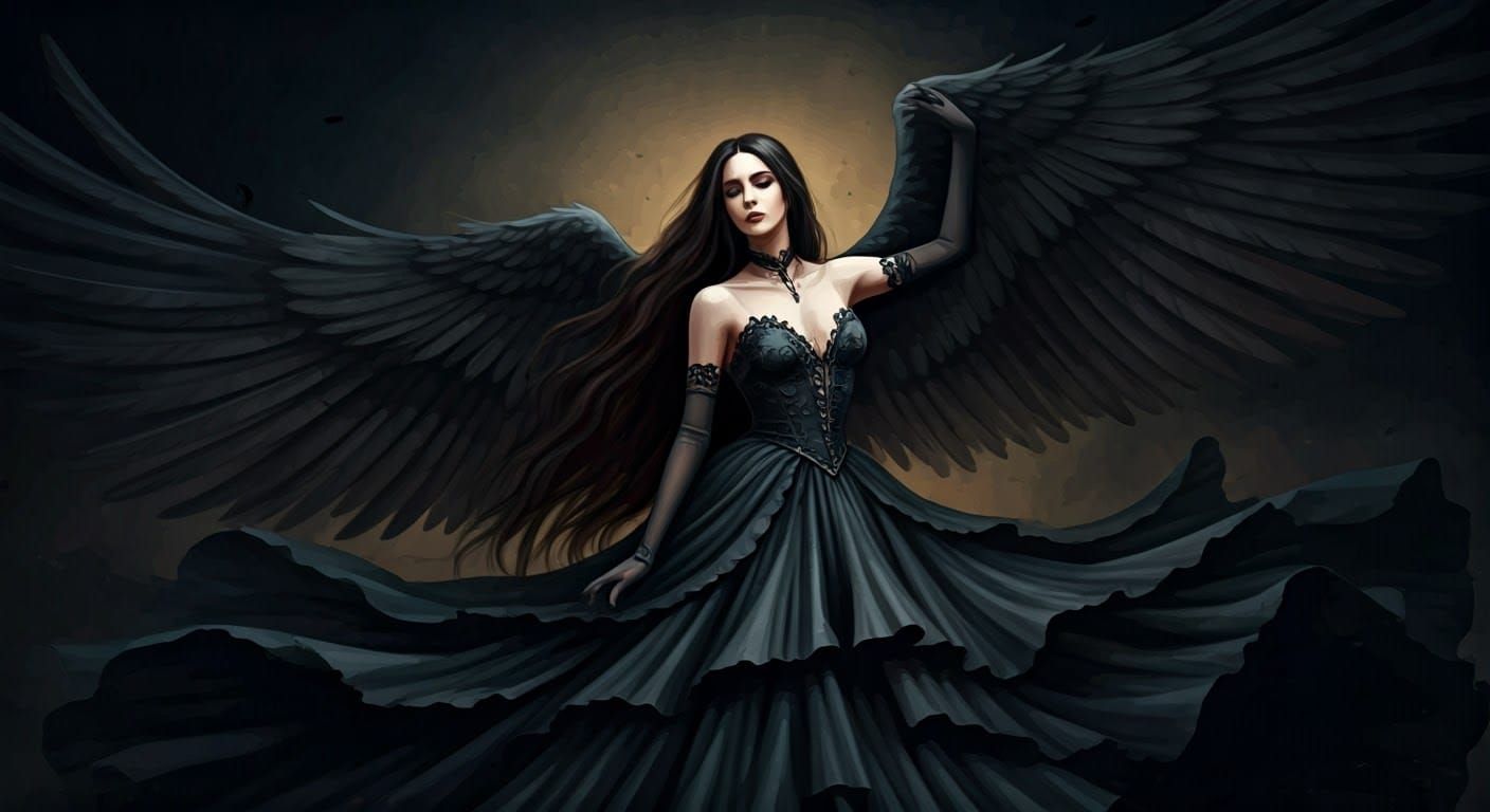 Dark Angel's Ballet: Victorian Fantasy in Watercolor Style