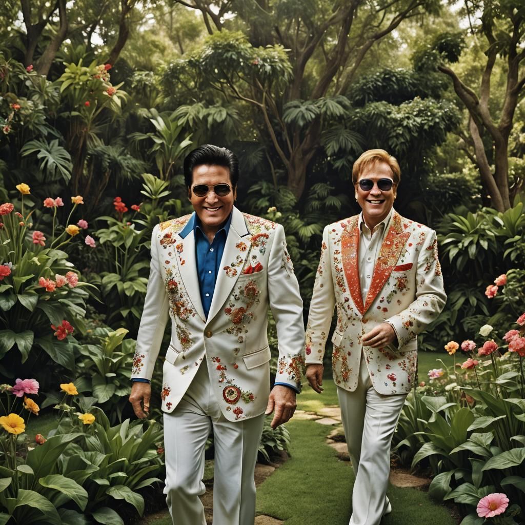 Elvis and Elton: A Garden Stroll Portrait