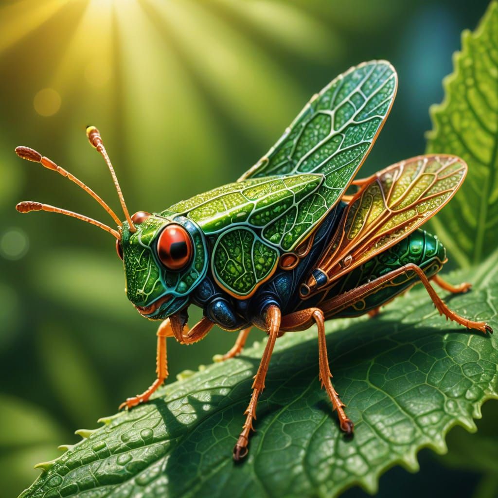 Iridescent Treehopper in Lush Sunlight: Concept Art